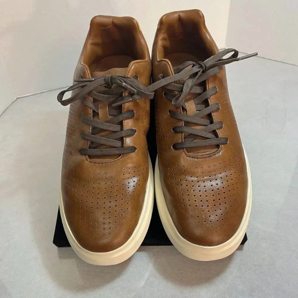 Perry Ellis Court Sport II Sneaker Perforated Cognac Brown Men's 7